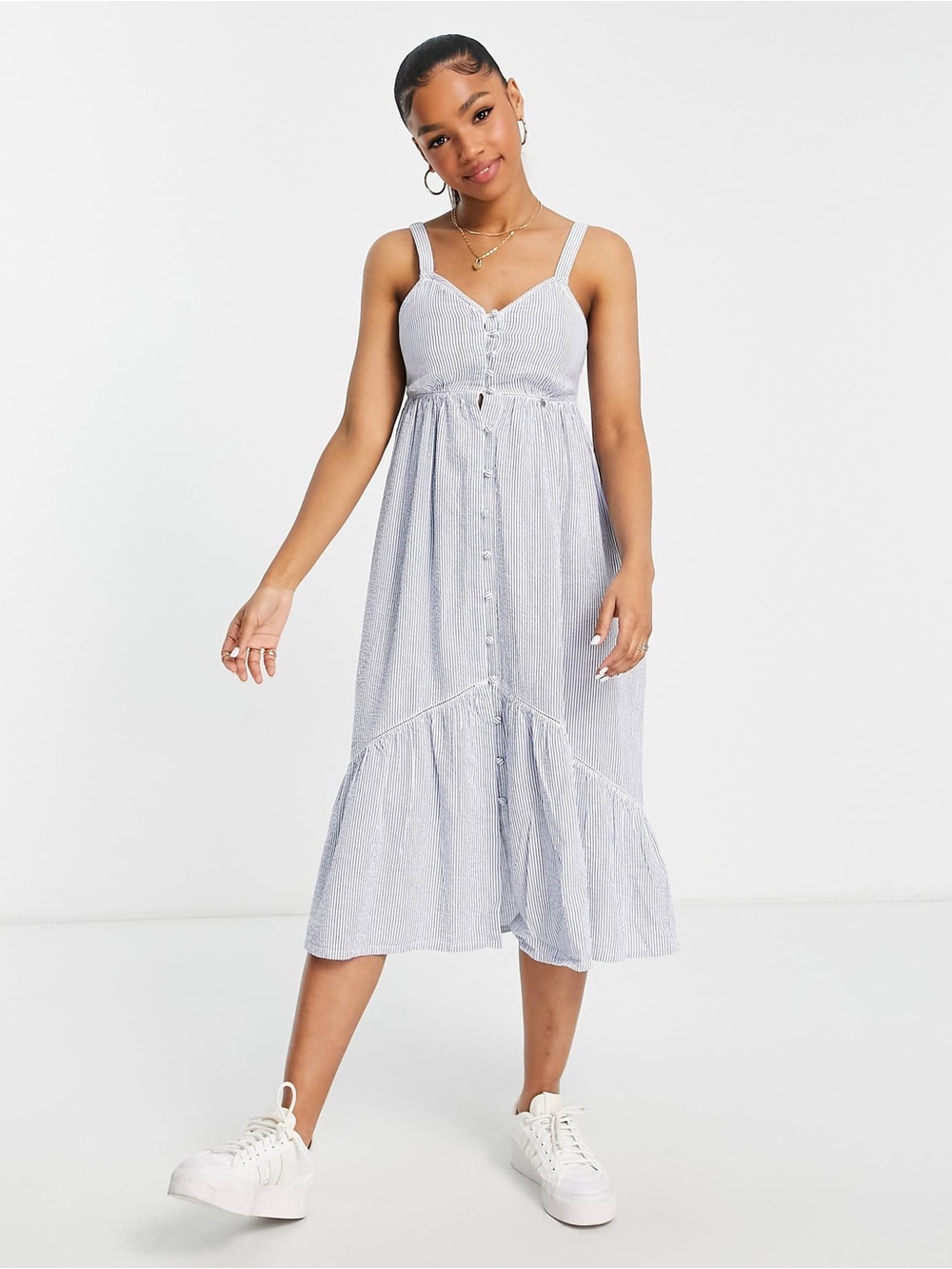 Superdry Light Blue Striped Midi Sundress